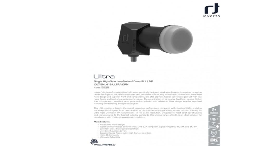 لاقط انفيرتو بلاك الترا الجديد Ultra Single High-Gain Low-Noise 40mm PLL LNB