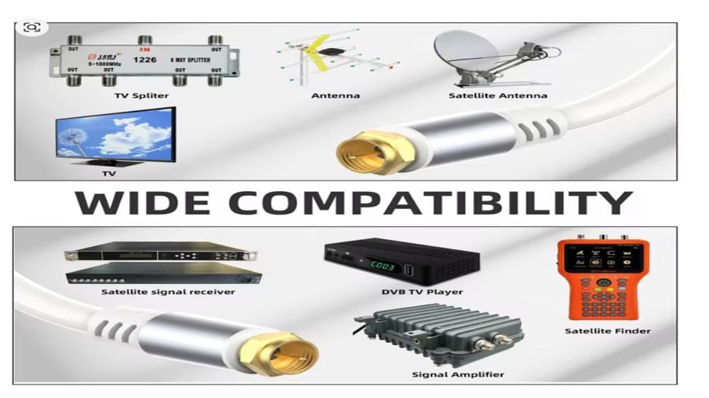 وصلة كيبل محوري 75 اوم  RG6 بماقاسات مختلفة Premium Quality High Speed Original